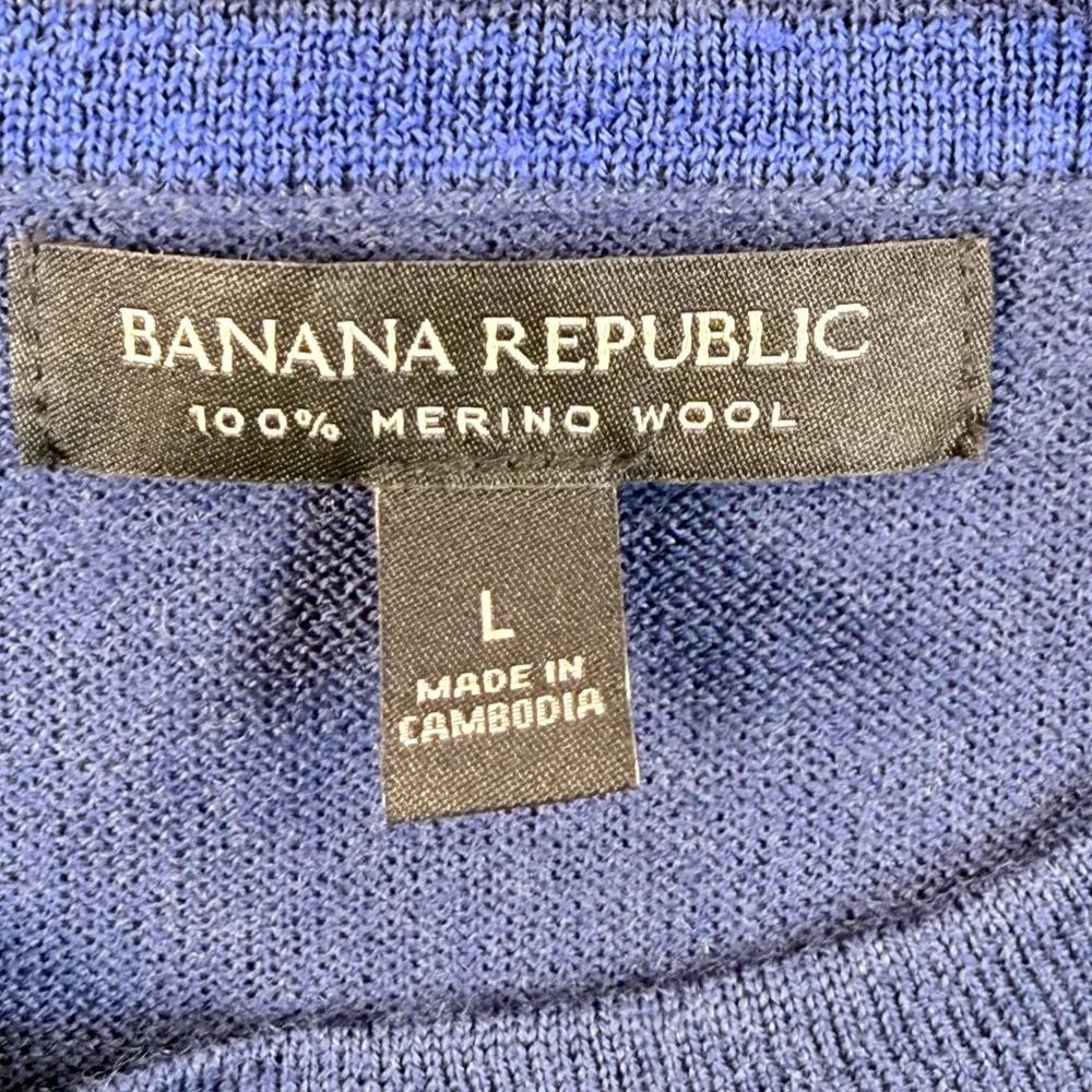 Banana Republic 100% Merino Wool Sweater Mens M Blue Crew Neck Lightweight